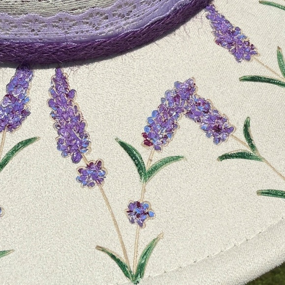 Hand Burned and Painted Lavender Flower Fedora Hat - Picture 3 of 4